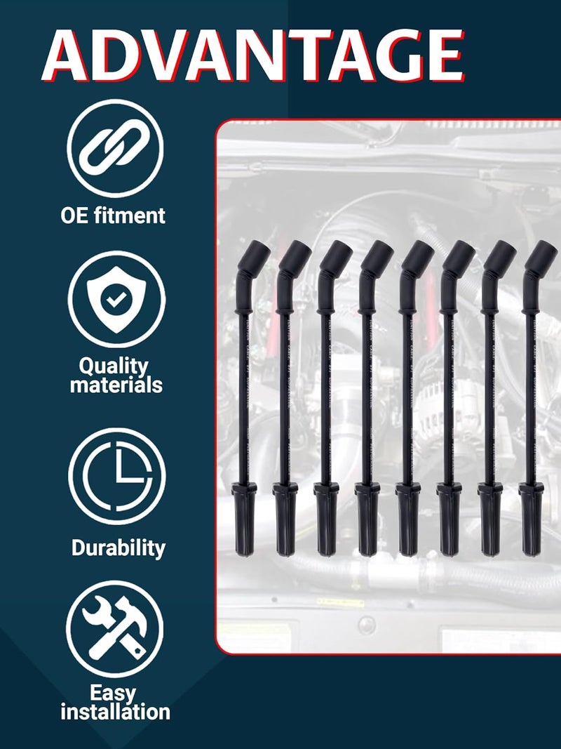 Ntoauto 9748HH Spark Plug Wire Set Compatible with 99-06 sliverado sierra Tahoe Yukon, 10mm Spark Plug Wires Set without Heat Sheild (Black) - Image 4